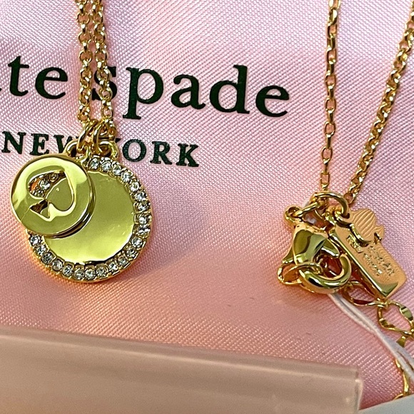 New w/Tags kate spade Gold Pave Circle & Spade Necklace - Picture 1 of 8